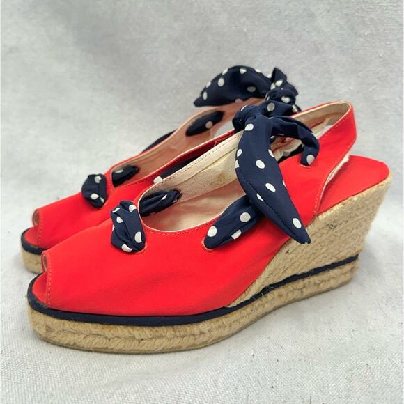 Charles Jourdan vintage 80s red espadrille wedge peep toe Euro size 37 - Picture 15 of 15